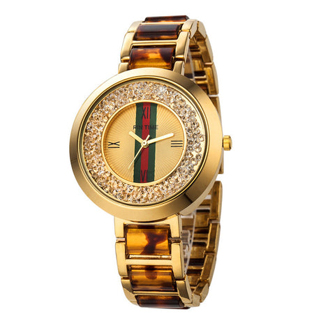 Stainless Steel Quartz Watch with Leopard Print