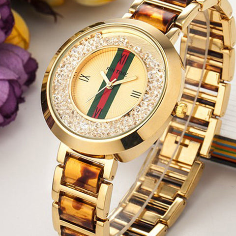 Stainless Steel Quartz Watch with Leopard Print