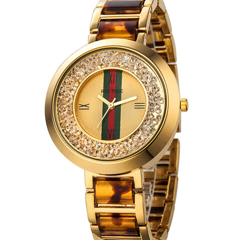 Stainless Steel Quartz Watch with Leopard Print