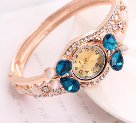 4 Colors Multi Crystal Cuff Bangle Watch