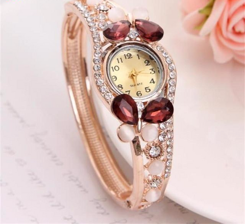 4 Colors Multi Crystal Cuff Bangle Watch