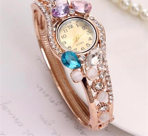 4 Colors Multi Crystal Cuff Bangle Watch