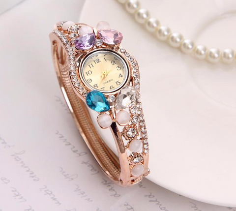 4 Colors Multi Crystal Cuff Bangle Watch