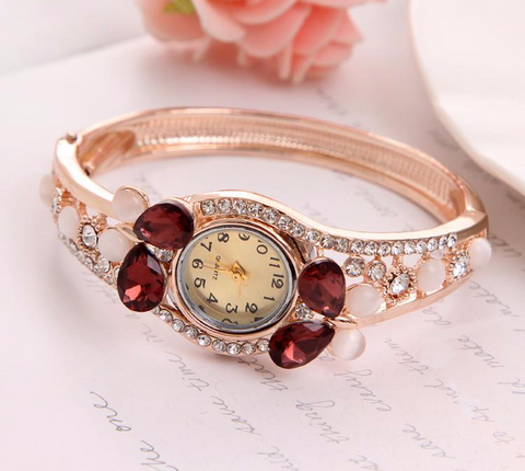 4 Colors Multi Crystal Cuff Bangle Watch