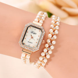 Luxury Quartz Watch with Pearls Wristband