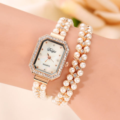 Luxury Quartz Watch with Pearls Wristband