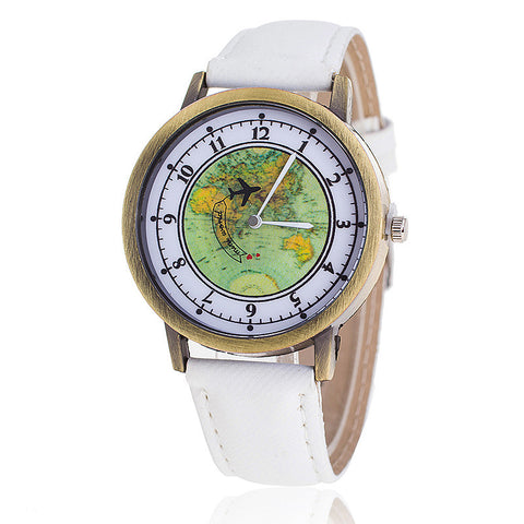 Travel Map Casual Wrist Watch with Denim Band