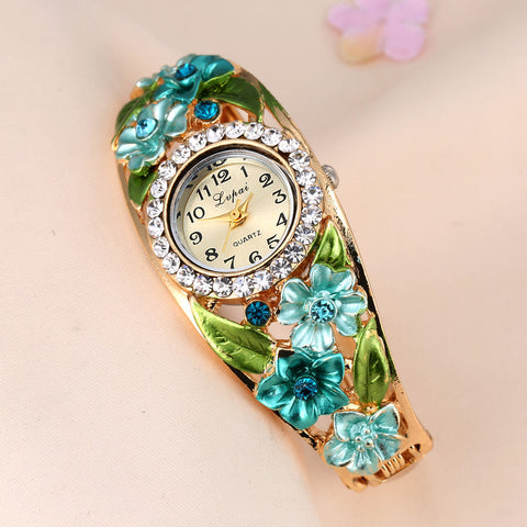 Gold Plated Flower Bracelet Wristwatch