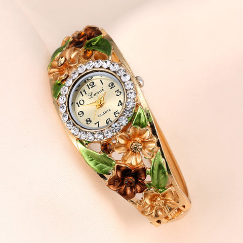 Gold Plated Flower Bracelet Wristwatch