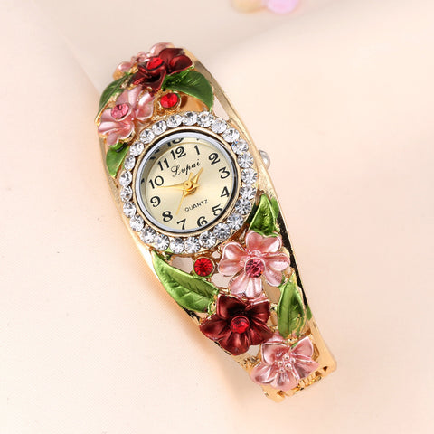 Gold Plated Flower Bracelet Wristwatch