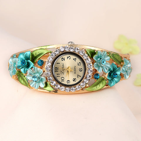 Gold Plated Flower Bracelet Wristwatch