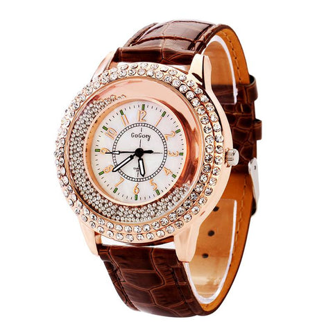 Diamond Crusted Dress Watch with Leather Band