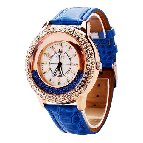 Diamond Crusted Dress Watch with Leather Band