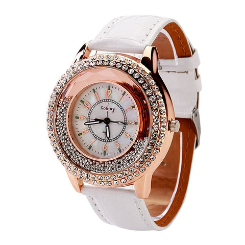 Diamond Crusted Dress Watch with Leather Band