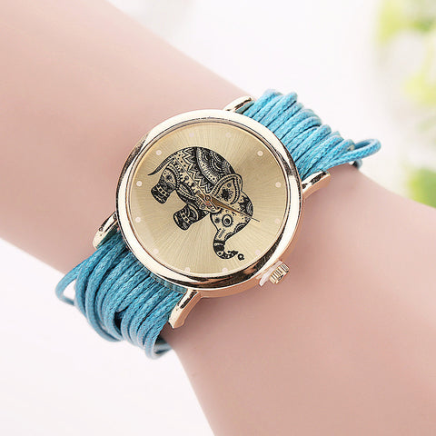 Leather Bracelet Watches with Elephant Print