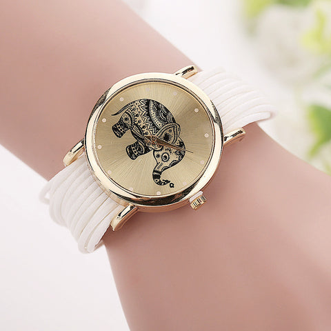 Leather Bracelet Watches with Elephant Print