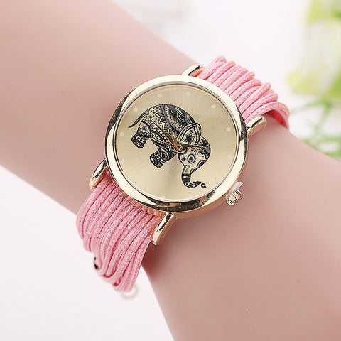 Leather Bracelet Watches with Elephant Print