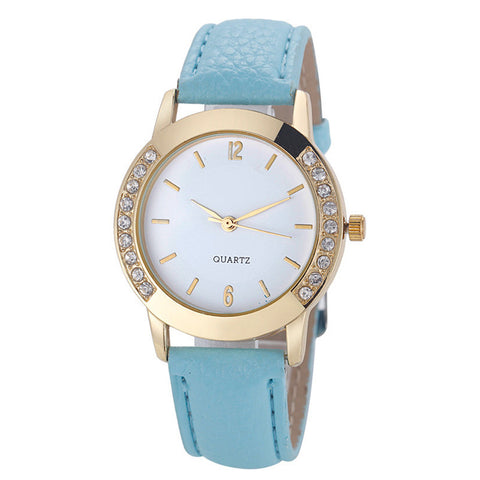 Crystal Encrusted Ladies Wrist Watch with Leather Band