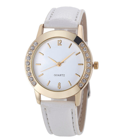 Crystal Encrusted Ladies Wrist Watch with Leather Band