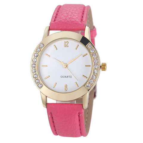 Crystal Encrusted Ladies Wrist Watch with Leather Band