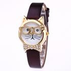 Cat Pattern Analog Watch with Rhinestones