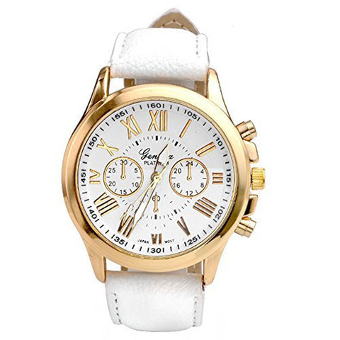 Classic Leather Banded Watch with Roman Numerals Dial Hour