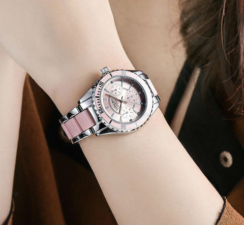 Ceramic and Alloy Bracelet Waterproof Quartz Watch