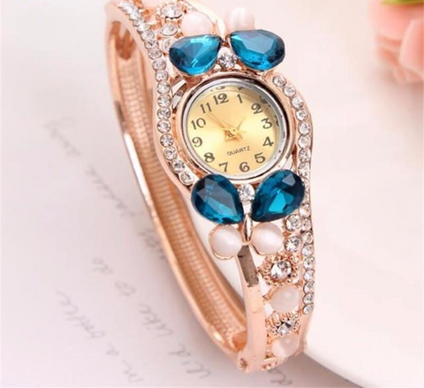 4 Colors Multi Crystal Cuff Bangle Watch