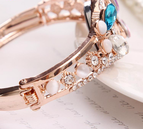 4 Colors Multi Crystal Cuff Bangle Watch