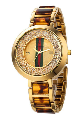 Stainless Steel Quartz Watch with Leopard Print
