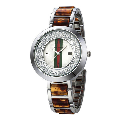 Stainless Steel Quartz Watch with Leopard Print