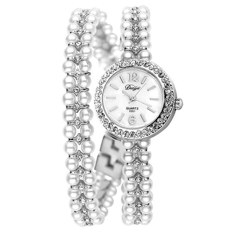 Luxury Quartz Watch with Pearls Wristband