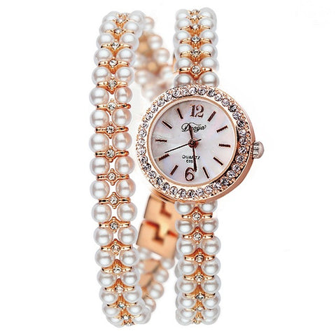 Luxury Quartz Watch with Pearls Wristband