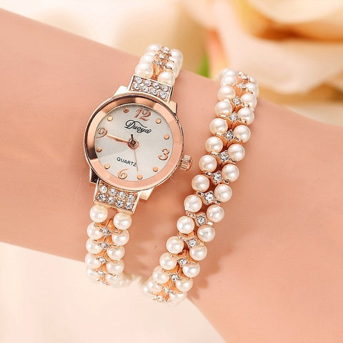 Luxury Quartz Watch with Pearls Wristband