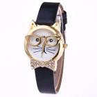 Cat Pattern Analog Watch with Rhinestones