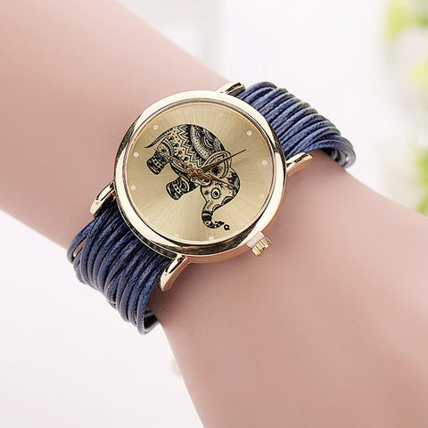 Leather Bracelet Watches with Elephant Print