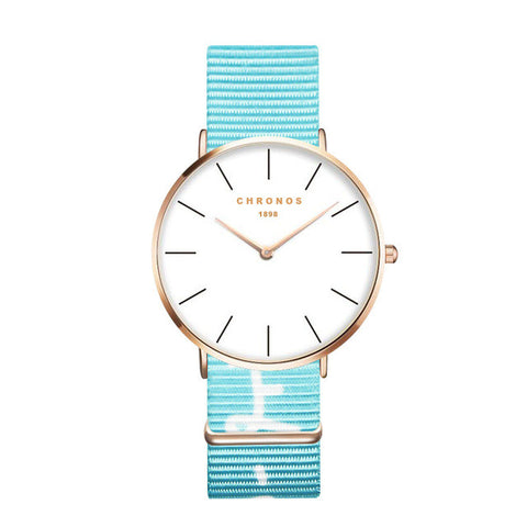 Nylon Gold Rose Quartz Wrist Watch