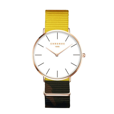 Nylon Gold Rose Quartz Wrist Watch