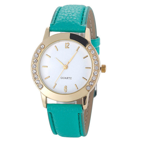 Crystal Encrusted Ladies Wrist Watch with Leather Band