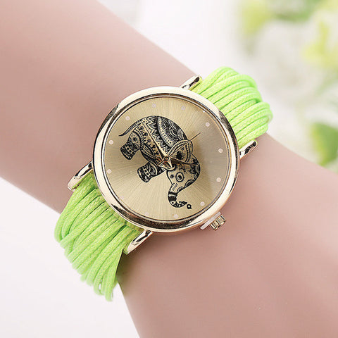 Leather Bracelet Watches with Elephant Print