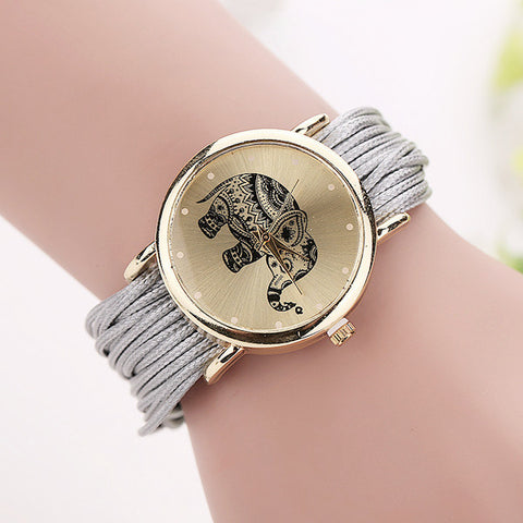 Leather Bracelet Watches with Elephant Print