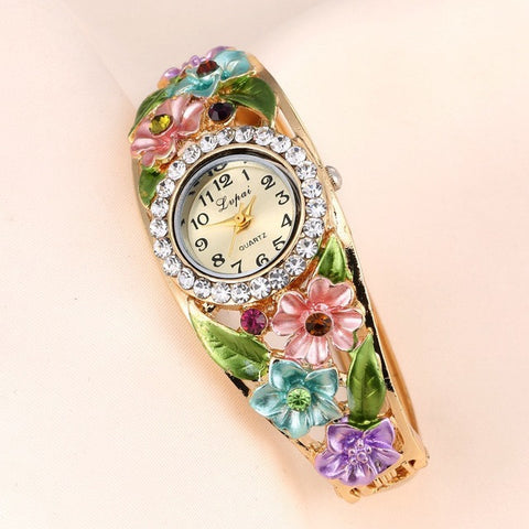 Gold Plated Flower Bracelet Wristwatch