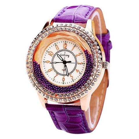 Diamond Crusted Dress Watch with Leather Band