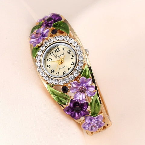 Gold Plated Flower Bracelet Wristwatch