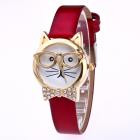 Cat Pattern Analog Watch with Rhinestones