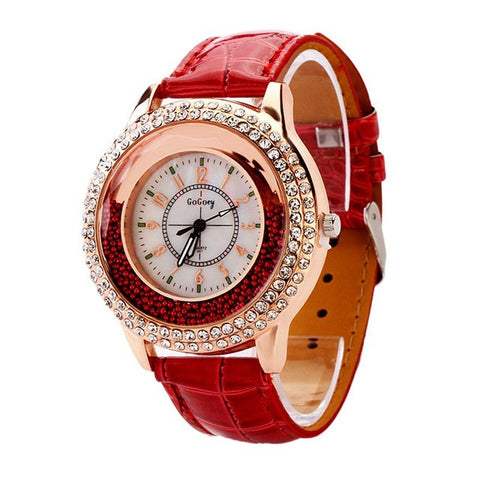 Diamond Crusted Dress Watch with Leather Band