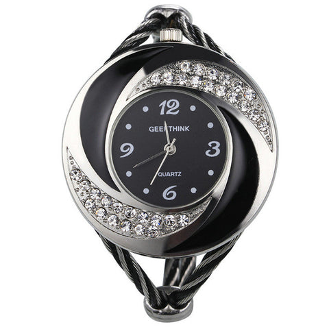 Rhinestone Whirlwind Design Bangle Watch