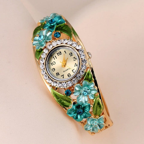 Gold Plated Flower Bracelet Wristwatch
