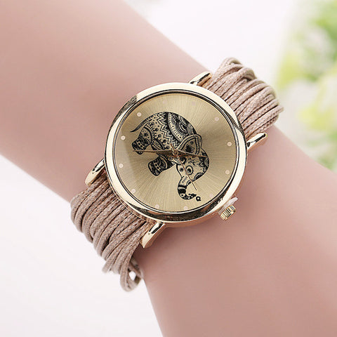 Leather Bracelet Watches with Elephant Print